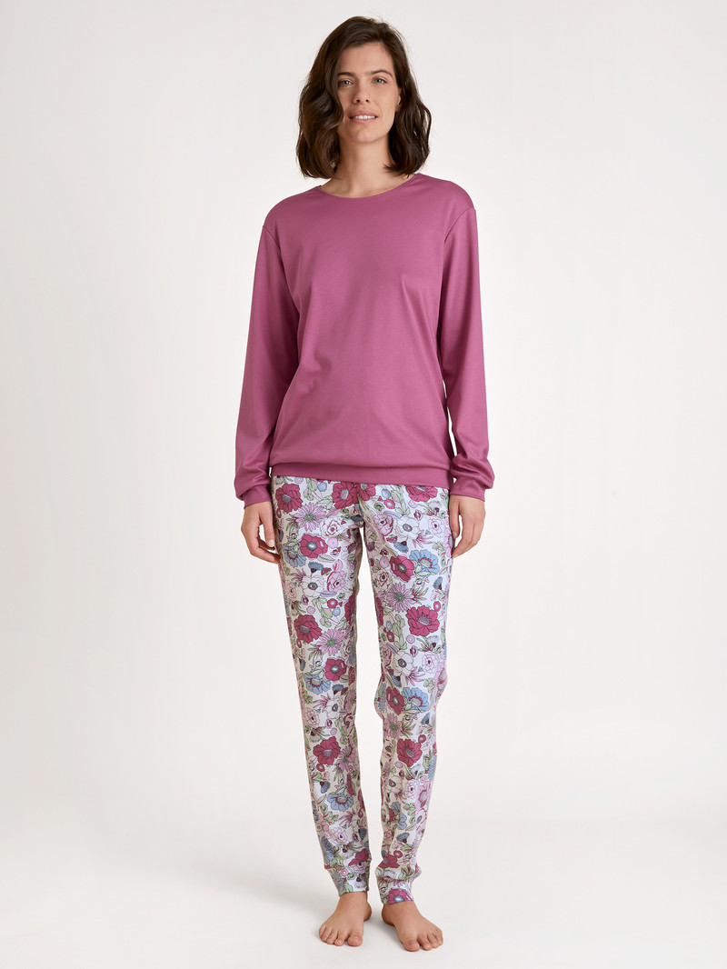 Women Calida Spring Flower Dreams Cuffed Pyjamas Sleepwear Red Violet | 274138-VAO