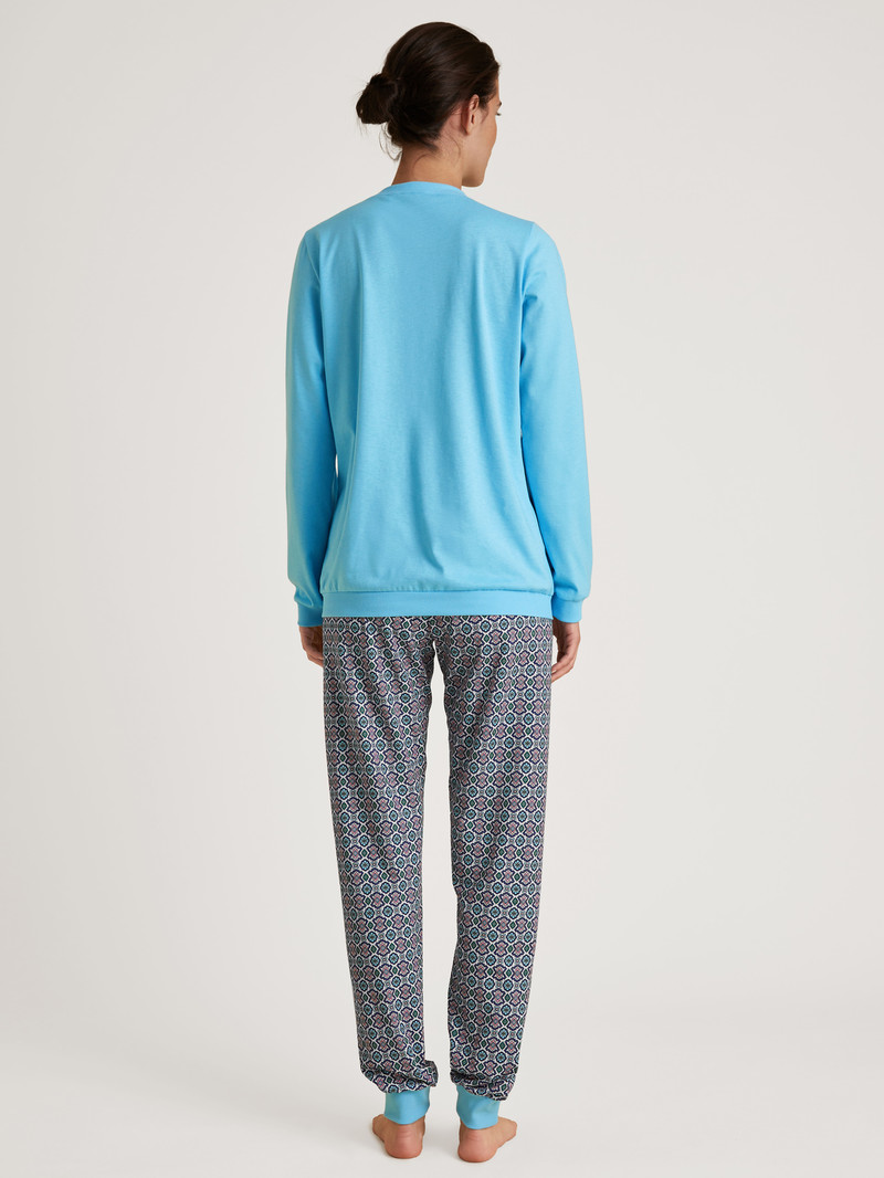 Women Calida Spring Nights Cuffed Pyjamas Sleepwear Blue Topaz | 843250-CSF