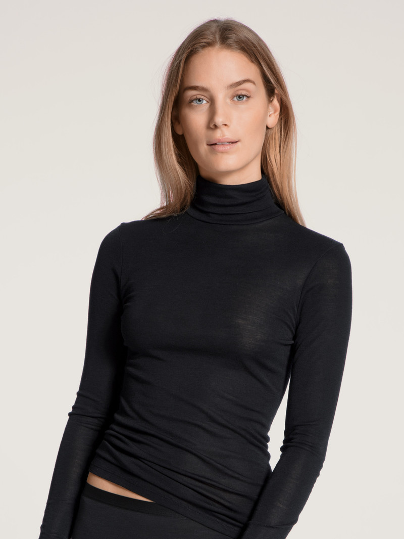 Women Calida True Confidence Shirt Long Sleeve Underwear Ws Schwarz | 350864-WAU