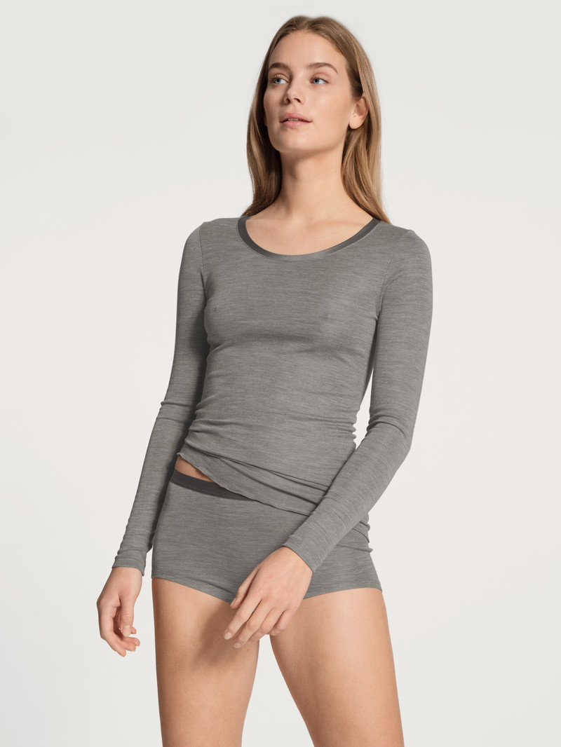 Women Calida True Confidence Shirt Long Sleeve Underwear Platin Melé_ | 637520-CST