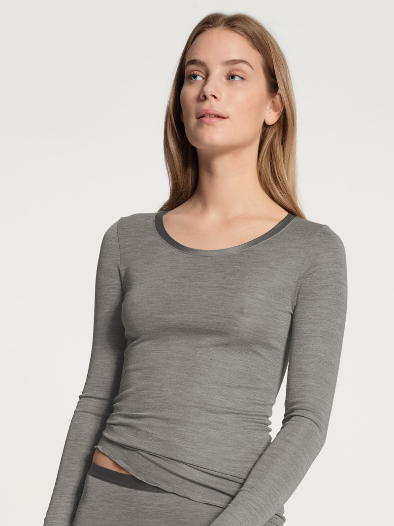 Women Calida True Confidence Shirt Long Sleeve Underwear Platin Melé_ | 637520-CST